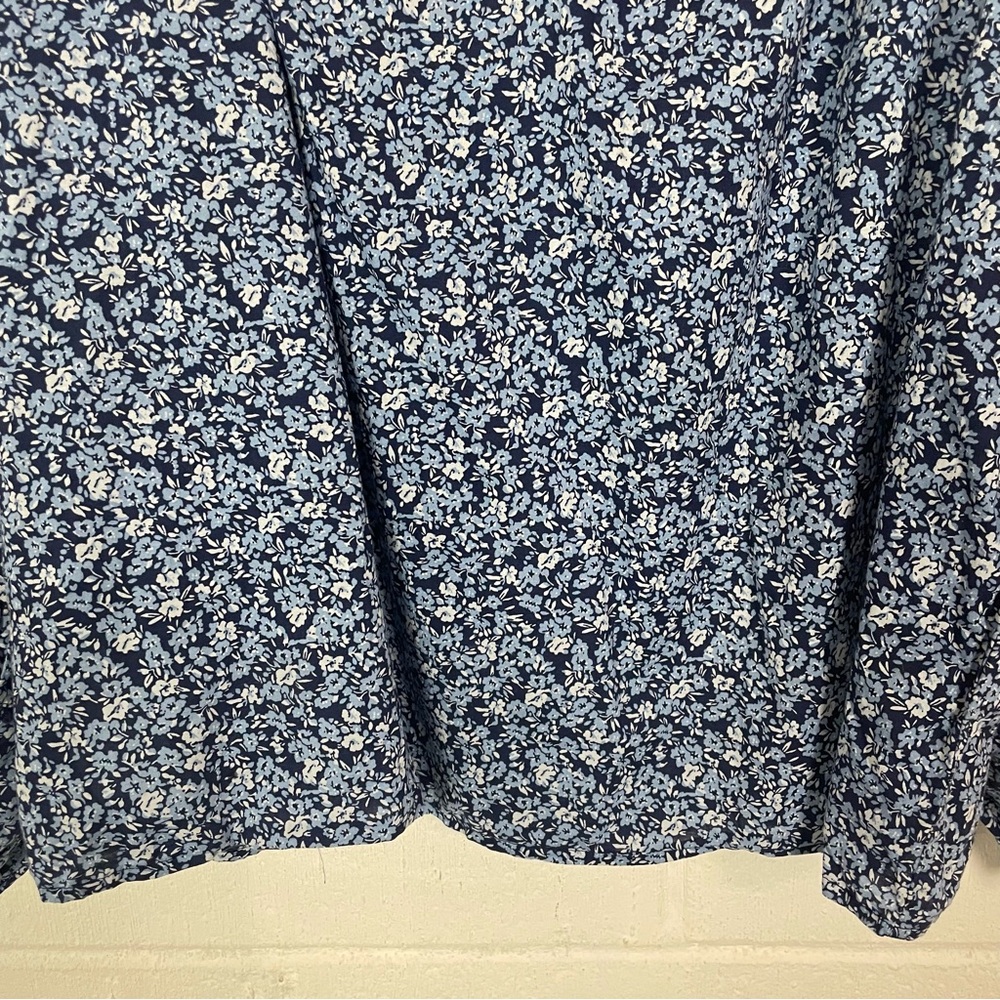 J. Crew V-Neck Popover Top Blue Floral Ruffles Balloon Sleeves Cottage Peasant L - Picture 7 of 13